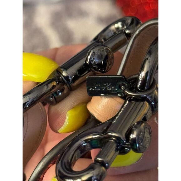 COACH logo leather novelty crossbody strap/belt silver pewter glitter - Picture 5 of 5